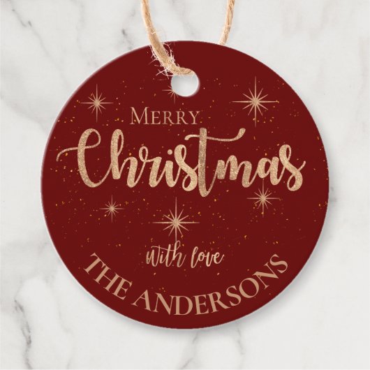 赤い金ゴールドエレガント星の名前メリークリスマス フェイバータグ (正面)