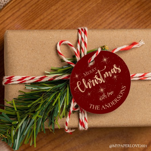 赤い金ゴールドエレガント星の名前メリークリスマス フェイバータグ