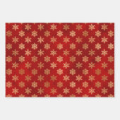 赤い金ゴールドエレガント箔の雪の結晶パターンのクリスマス ラッピングペーパーシート (正面3)