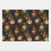 赤い金ゴールドクリスマスオーナメントと鳥 ラッピングペーパーシート (正面3)