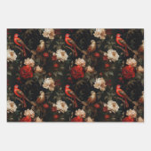 赤い金ゴールドクリスマスオーナメントと鳥 ラッピングペーパーシート (正面2)