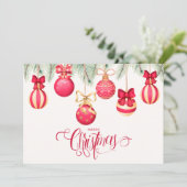 赤い金ゴールドクリスマスオーナメント シーズンカード (スタンド正面)