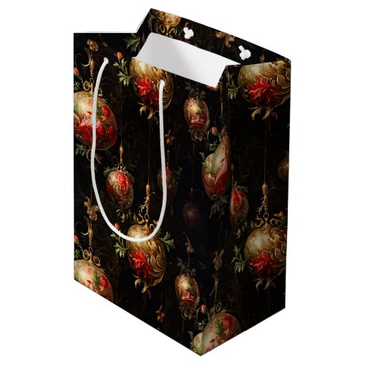 赤い金ゴールドクリスマスオーナメント ミディアムペーパーバッグ (裏面アングル)