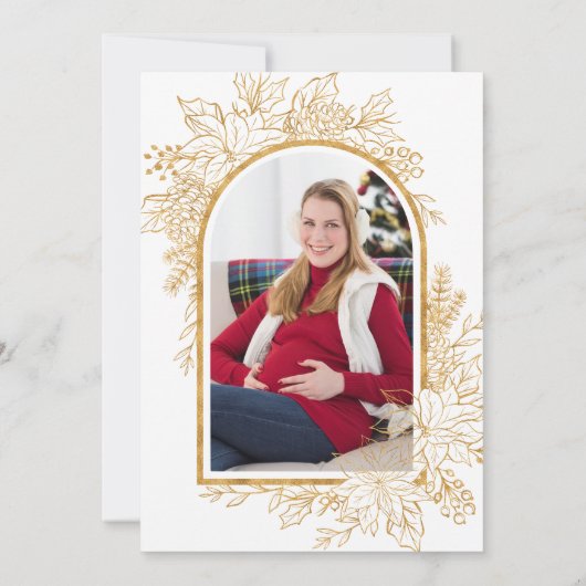 赤い金ゴールドクリスマスフローラ写真ベビーシャワー 招待状 (裏面)