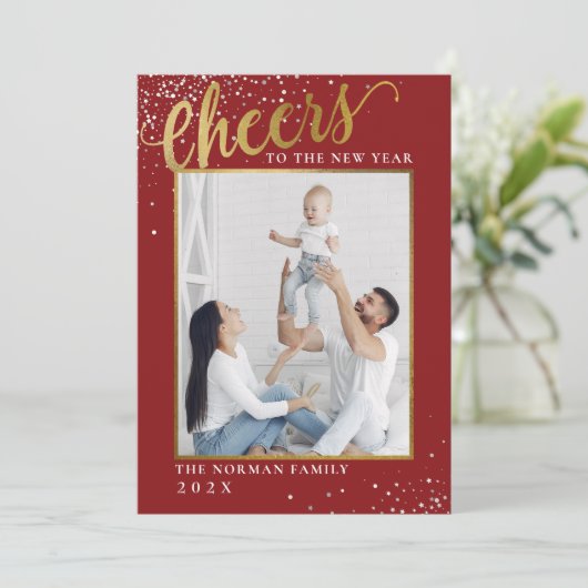 赤い金ゴールドグリッターの応援を新年の写真に シーズンカード (スタンド正面)