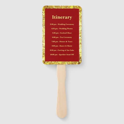 赤い金ゴールドグリッターダブル幸福ウェディングプログラム ハンドファン (裏面)