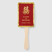 赤い金ゴールドグリッターダブル幸福ウェディングプログラム ハンドファン (正面)