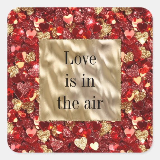 赤い金ゴールドグリッターハート スクエアシール (正面)