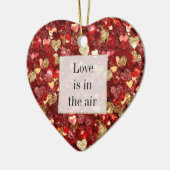 赤い金ゴールドグリッターハート セラミックオーナメント (左)