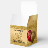 赤い金ゴールドグリッターバルーン甘い16 16 フェイバーボックス (オープン)