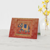 赤い金ゴールドグレーのダマスク象のグリーティングノートカード カード (黄色い花)