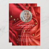 赤い金ゴールドシルキーの写真お祝いの生活 招待状 (正面/裏面)