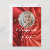 赤い金ゴールドシルキーの写真お祝いの生活 招待状 (裏面)