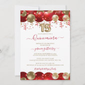 赤い金ゴールドスパークルキンセニェラバルーンフォト 招待状 (正面)