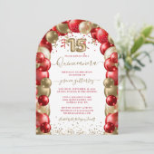 赤い金ゴールドスパークルキンセニェラバルーンフォト 招待状 (スタンド正面)