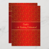 赤い金ゴールドスワール任意の数の誕生日パーティー 招待状 (正面/裏面)