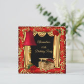 赤い金ゴールドドレープバラランプ宝石ボックス誕生日 招待状 (スタンド正面)