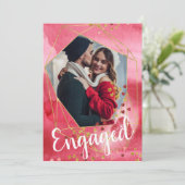 赤い金ゴールドハート写真バレンタイン婚約パーティ 招待状 (スタンド正面)