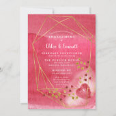 赤い金ゴールドハート写真バレンタイン婚約パーティ 招待状 (裏面)