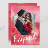 赤い金ゴールドハート写真バレンタイン婚約パーティ 招待状 (正面/裏面)