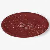 赤い金ゴールドハート紙吹雪 ペーパープレート (アングル)