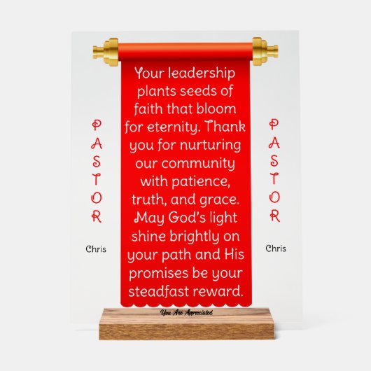 赤い金ゴールドバナー牧師の感謝サイン アクリルサイン (正面)