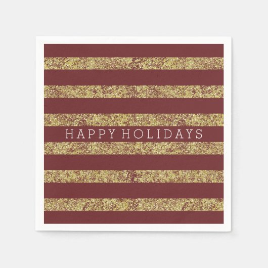 赤い金ゴールドフェイクグリッターストライプ スタンダードカクテルナプキン (正面)
