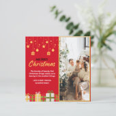 赤い金ゴールドフォトパーソナルファミリークリスマス シーズンカード (スタンド正面)
