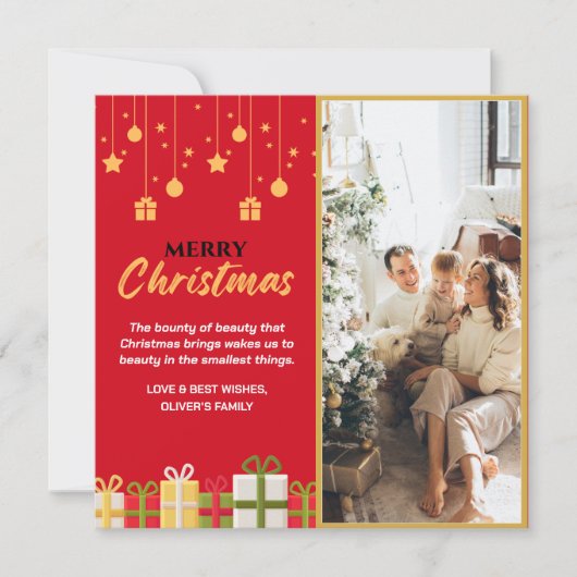 赤い金ゴールドフォトパーソナルファミリークリスマス シーズンカード (正面)