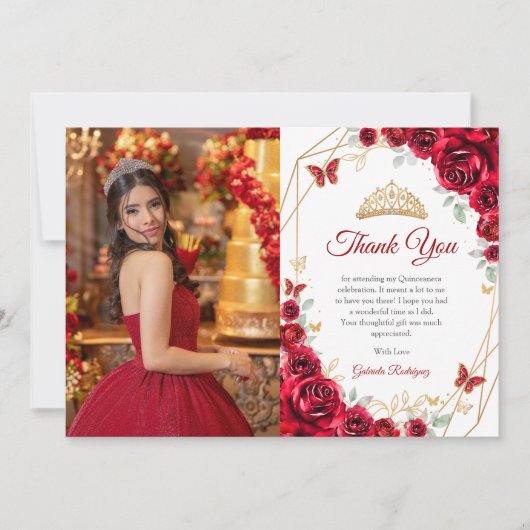 赤い金ゴールドフローラキンセアニェラ写真 サンキューカード (正面)