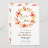 赤い金ゴールドフローラリース水の色ベビーシャワー 招待状 (正面/裏面)