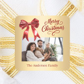 赤い金ゴールドボウフォトスクリプトのクリスマス スクエアシール
