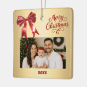 赤い金ゴールドボウ写真クリスマス セラミックオーナメント (左)