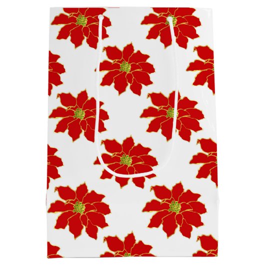 赤い金ゴールドポインセチア模様 ミディアムペーパーバッグ (裏面)