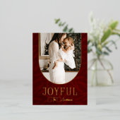 赤い金ゴールドモダンのアーチ喜ばしい写真 箔シーズンポストカード (立ち正面)