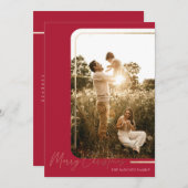 赤い金ゴールドモダン縁どフォトクリスマスカード シーズンカード (正面/裏面)