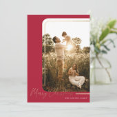 赤い金ゴールドモダン縁どフォトクリスマスカード シーズンカード (スタンド正面)