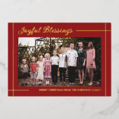 赤い金ゴールドライン喜ばしい恵み写真クリスマス 箔シーズンカード (正面)