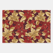 赤い金ゴールドヴィンテージポインセティアスクリスマス ラッピングペーパーシート (正面2)