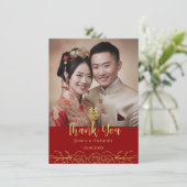 赤い金ゴールド中国の結婚フローラの写真 サンキューカード (スタンド正面)