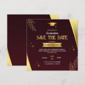 赤い金ゴールド卒業の日付カードの保存 セーブザデート (正面/裏面)