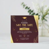 赤い金ゴールド卒業の日付カードの保存 セーブザデート (スタンド正面)