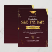 赤い金ゴールド卒業の日付カードの保存 出欠カード (正面/裏面)