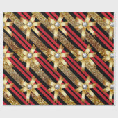 赤い金ゴールド及び黒くフェイクなグリッターの金ゴールドのダイヤモンドの弓 ラッピングペーパー (フラット)