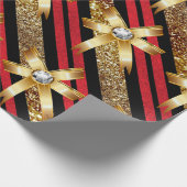 赤い金ゴールド及び黒くフェイクなグリッターの金ゴールドのダイヤモンドの弓 ラッピングペーパー (角)