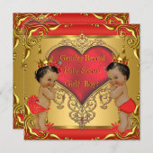 赤い金ゴールド性別が赤いシャワーのエスニックを明らかにする 招待状 (正面/裏面)