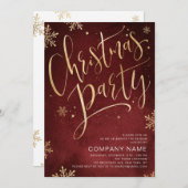 赤い金ゴールド手書き書クリスマスパーティー 招待状 (正面/裏面)