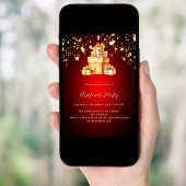 赤い金ゴールド星贈り物クリスマスパーティー 招待状