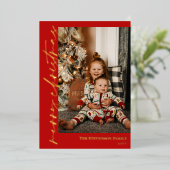 赤い金ゴールド書道写真メリークリスマス 箔シーズンカード (立ち正面)