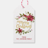 赤い金ゴールド水色フローラポインセチアのクリスマス ギフトタグ (正面)